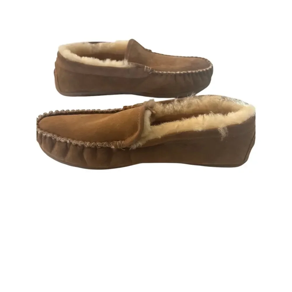 LL Bean Wicked Good Slippers Mens Size 13 Brown Suede Venetian Shearling Lined
